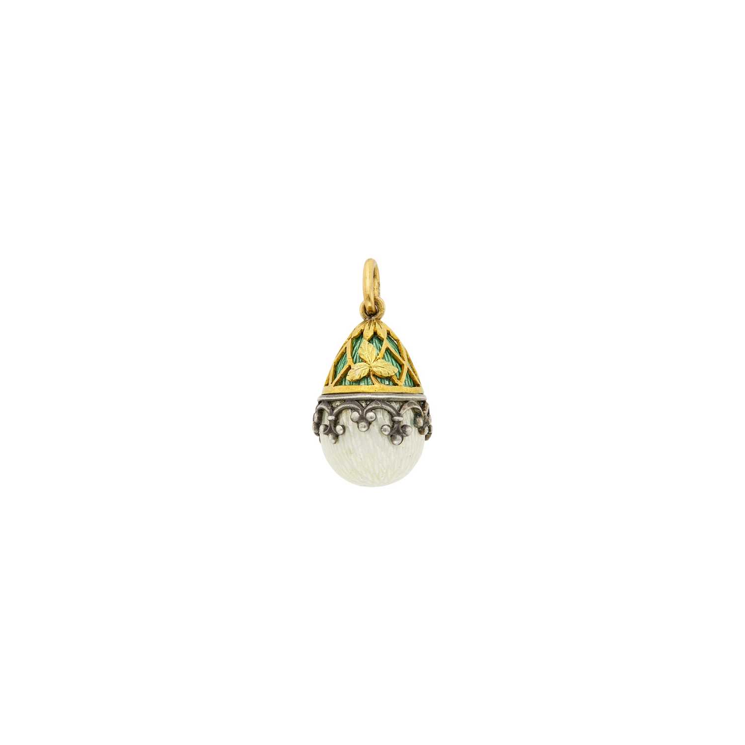 Lot 84 - Russian Gold, Silver and Guilloché Enamel Pendant Egg