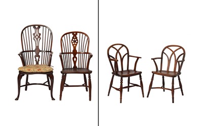 Lot 200 - Four English Oak and Elm Windsor Armchairs
