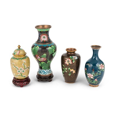 Lot 113 - A Group of Four Cloisonne Enamel Blossom Vases