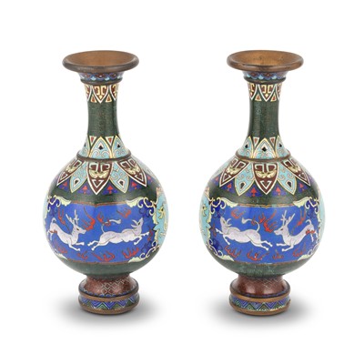 Lot 112 - A Pair of Chinese Cloisonne Enamel Bottle Vases