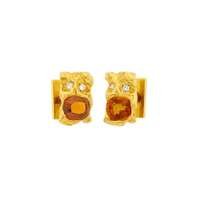 Lot 39 - Ruser Pair of Gold, Citrine and Diamond Cufflinks