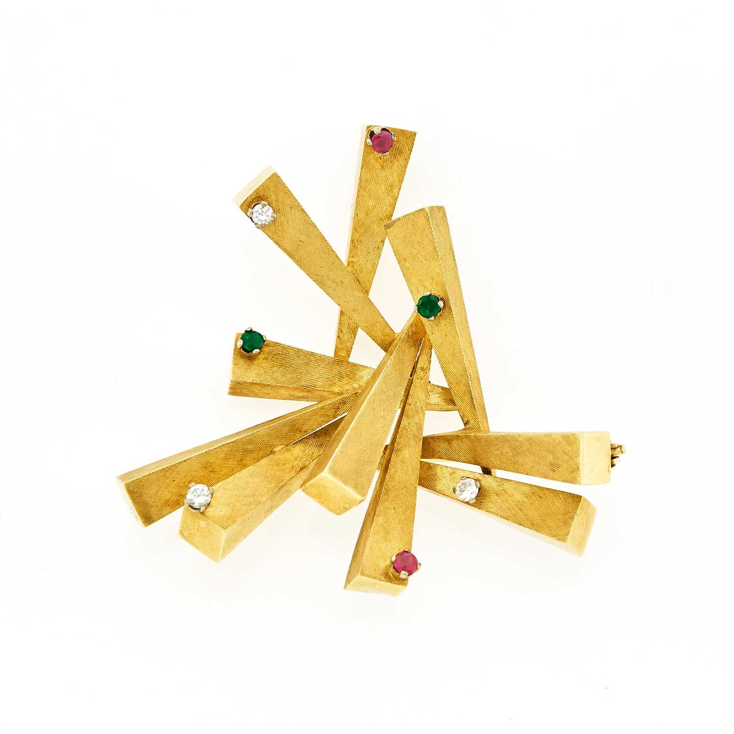 Lot 1103 - Gold, Diamond and Colored Stone Abstract Pendant-Brooch