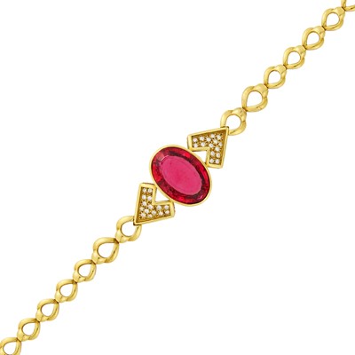Lot 18 - Gold, Rubellite and Diamond Bracelet
