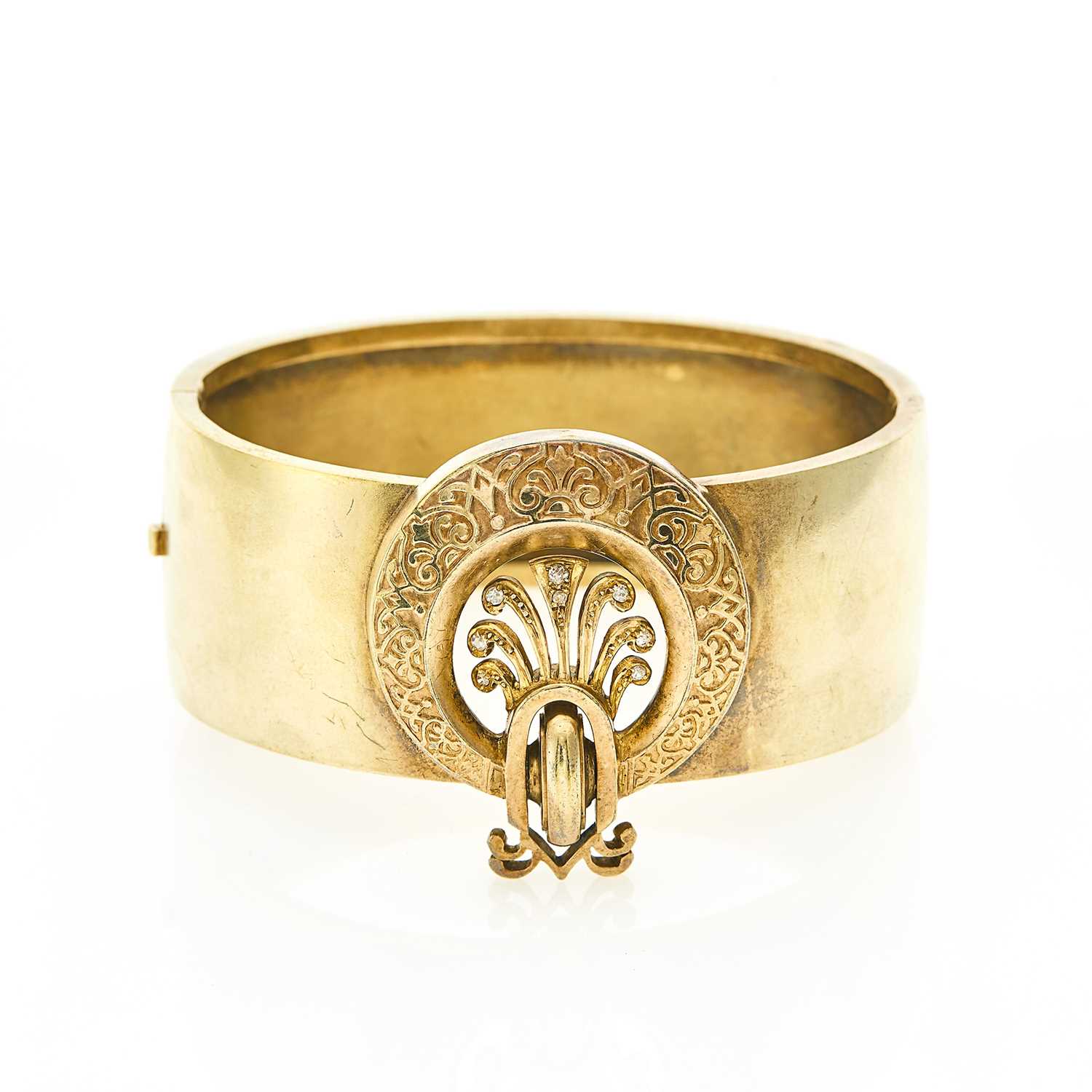 Lot 1132 - Antique Gold and Diamond Bangle