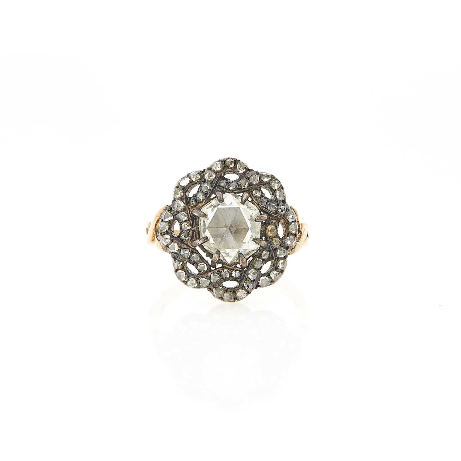Lot 1133 - Antique Silver, Gold and Rose Diamond Ring