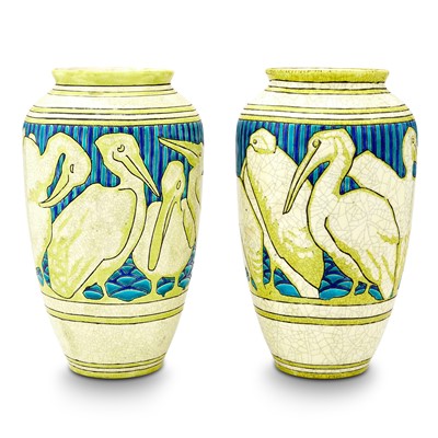 Lot 66 - Pair of Charles Catteau for Boch Frères Keramis Art Deco Glazed Earthenware Vases