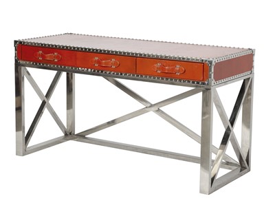 Lot 390 - Leather Covered Chromed Metal Desk