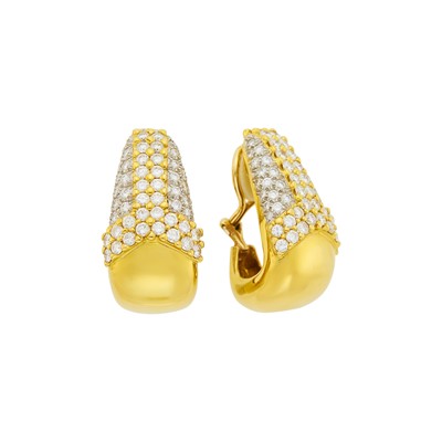 Lot 112 - Pair of Two-Color Gold and Diamond Earclips