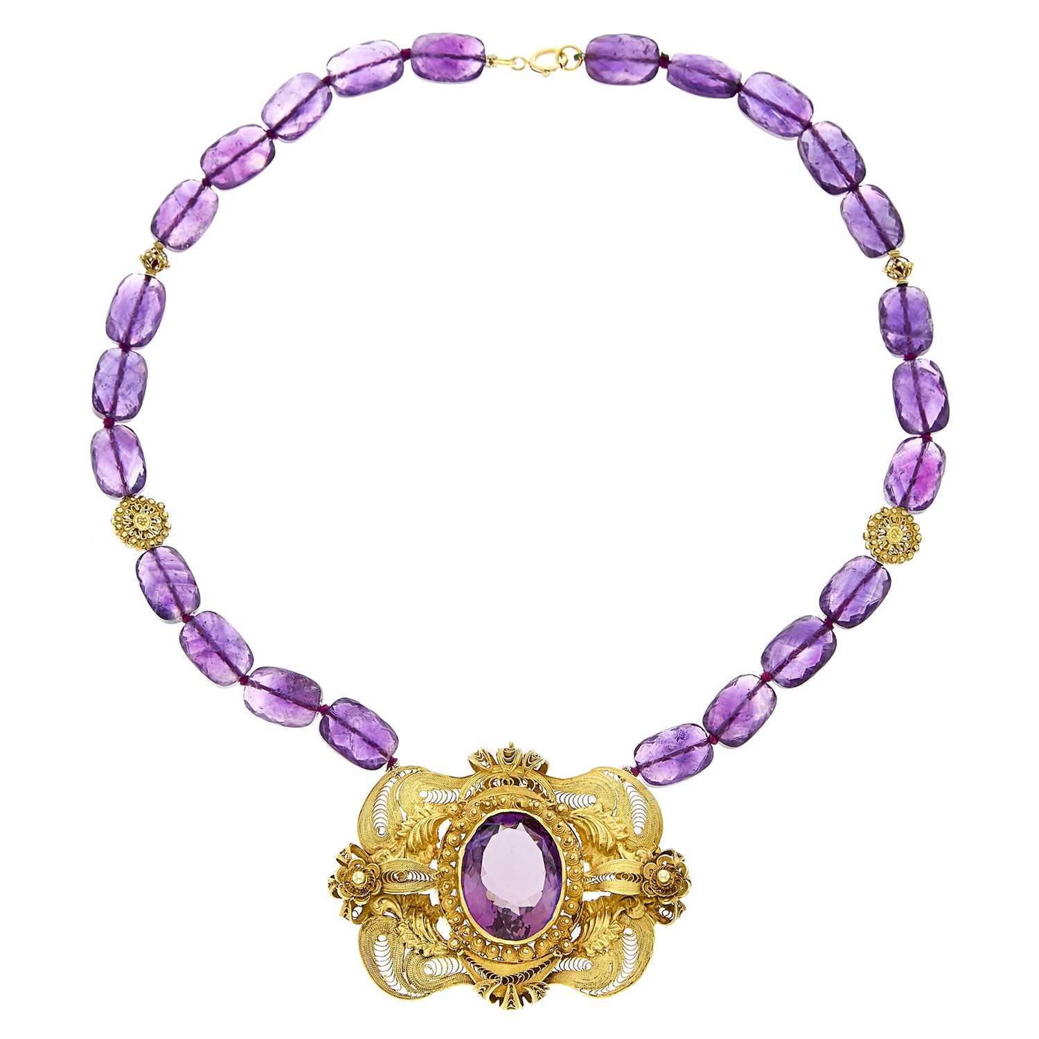 Lot 1153 - Gold, Gilt-Metal and Amethyst Bead Necklace