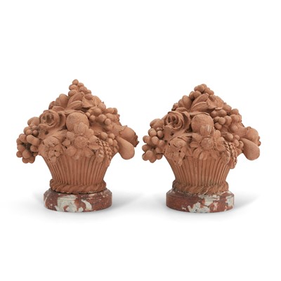 Lot 259 - Pair of Terracotta Basket Ornaments