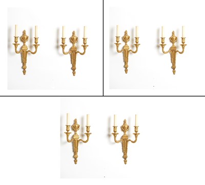 Lot 271 - Set of Six Louis XVI Style Gilt-Bronze Two-Light Wall Lights