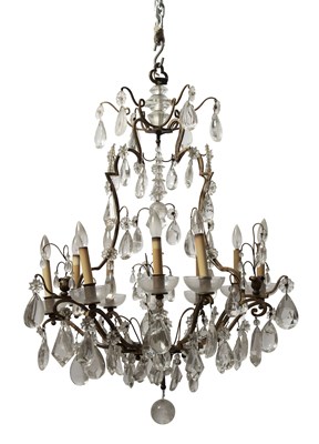 Lot 237 - Louis XV Style Eight-Light Rock Crystal Bronze Chandelier
