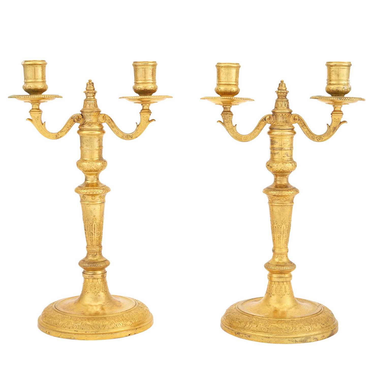 Lot 219 - Pair of Régence Style  Gilt Bronze Two-Light Candelabra