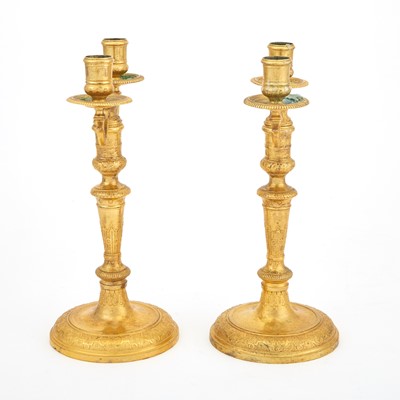 Lot 219 - Pair of Régence Style  Gilt Bronze Two-Light Candelabra