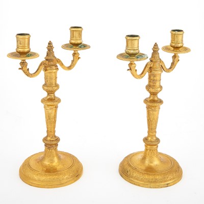 Lot 219 - Pair of Régence Style  Gilt Bronze Two-Light Candelabra
