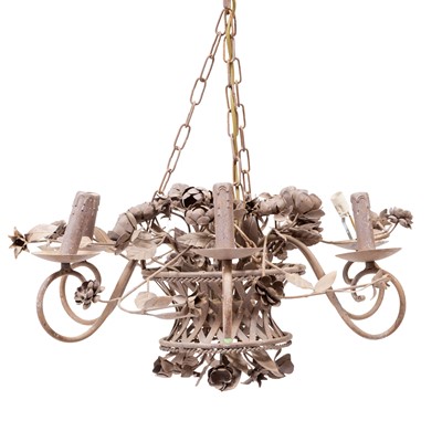 Lot 261 - Louis XV Style Porcelain-Mounted Tôle-Peinte Chandelier
