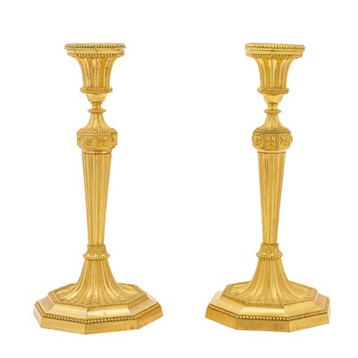 Lot 717 - Pair of Louis XVI Style Gilt-Bronze Candlesticks