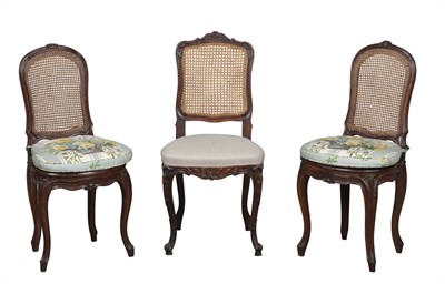 Lot 262 - Three Louis XV Provincial Walnut Caned Back Side Chairs