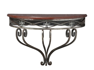 Lot 295 - Neoclassical Style Iron and Marble Demilune Console