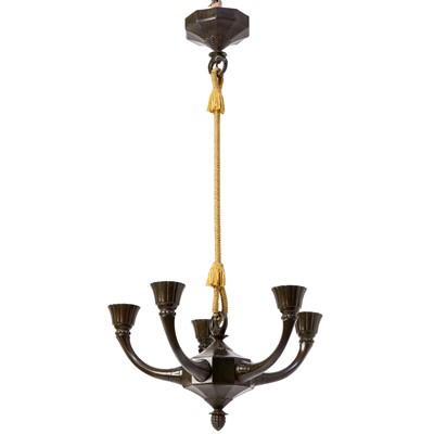 Lot 247 - Just Andersen Bronze Five-Light Chandelier
