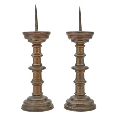 Lot 431 - Pair of Continental Bronze Pricket Sticks