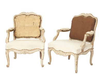 Lot 449 - Pair of North European Rococo Painted Armchairs