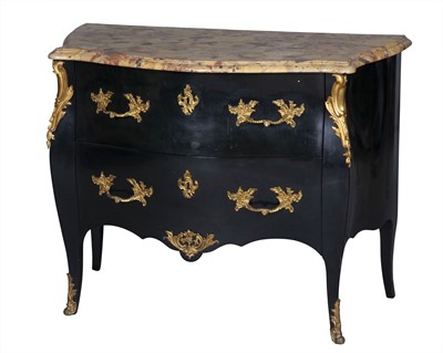 Lot 739 - Louis XV Style Gilt-Metal Mounted Black Lacquer Commode