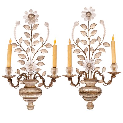 Lot 748 - Pair of Maison Baguès Style Cut-Glass and Gilt- Metal Two-Light Sconces