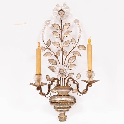 Lot 748 - Pair of Maison Baguès Style Cut-Glass and Gilt- Metal Two-Light Sconces