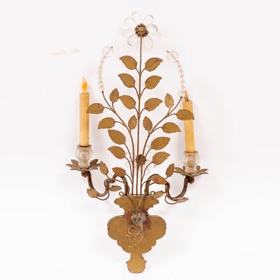 Lot 748 - Pair of Maison Baguès Style Cut-Glass and Gilt- Metal Two-Light Sconces