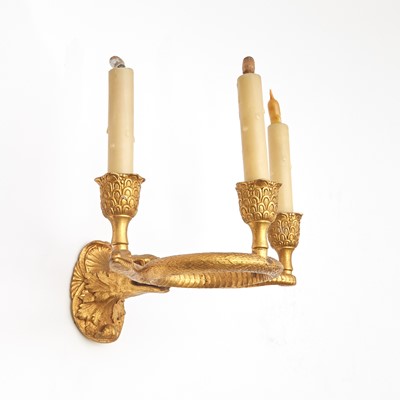 Lot 280 - Set of Four Louis XVI Style Gilt Bronze Three-Light Wall Lights