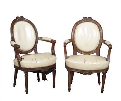 Lot 271 - Pair of Louis XVI Style Carved Walnut Oval Back Fauteuils