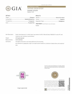 Lot 1180 - White Gold, Pink Sapphire and Diamond Ring
