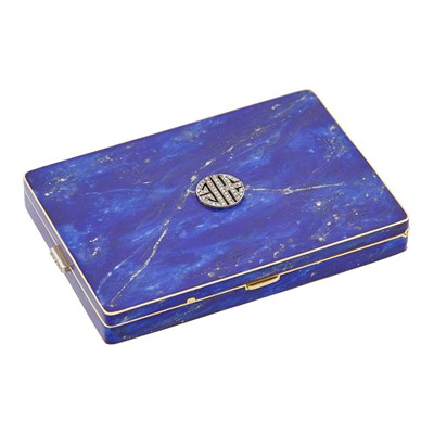 Lot 143 - Strauss, Allard et Meyer Art Deco Gold, Platinum, Lapis Enamel and Diamond Compact, France
