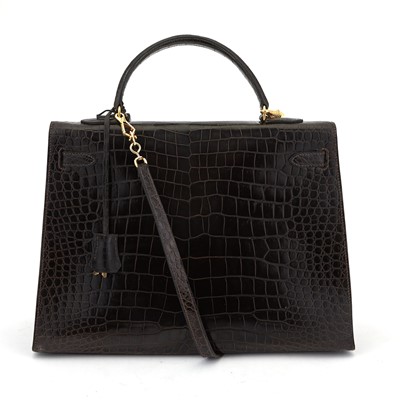 Lot 1240 - Hermès Brown Porosus Crocodile Kelly 35 Bag
