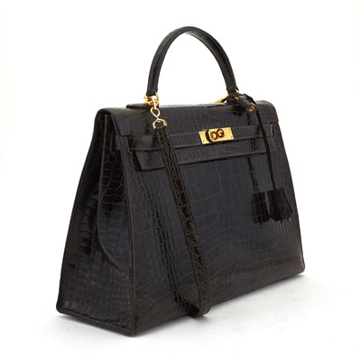 Lot 1240 - Hermès Brown Porosus Crocodile Kelly 35 Bag