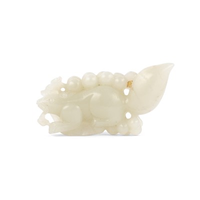 Lot 41 - Chinese White Jade Squirrel and Grapes Carving