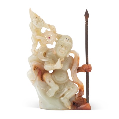Lot 49 - A Rare Chinese Celadon Jade Carving of Vajrapani