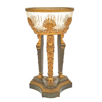 Lot 53 - Empire Style Gilt and Patinated Bronze and Cut Glass Figural Centerpiece