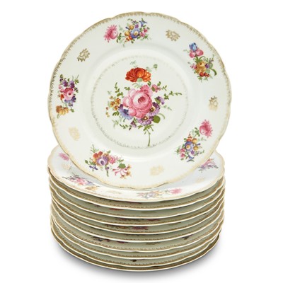 Lot 13 - Set of Eleven Coronet Czechoslovakian Gilt and Transfer Decorated Porcelain Dinner Plates