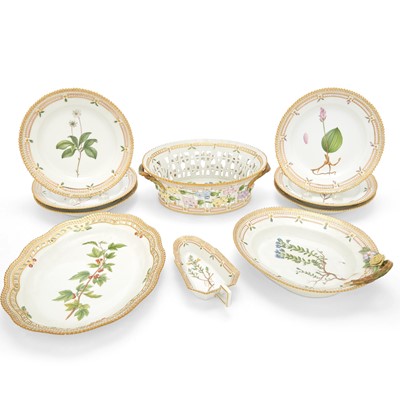 Lot 28 - Group of Royal Copenhagen "Flora Danica" Gilt and Polychrome Decorated Porcelain Table Articles