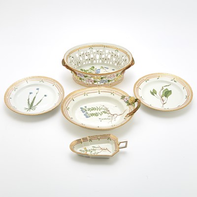 Lot 28 - Group of Royal Copenhagen "Flora Danica" Gilt and Polychrome Decorated Porcelain Table Articles