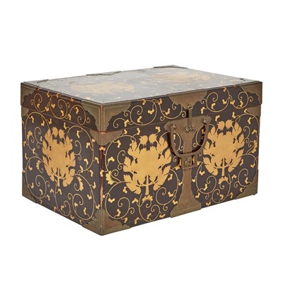 Lot 813 - A Japanese Black and Gilt Lacquered Chest