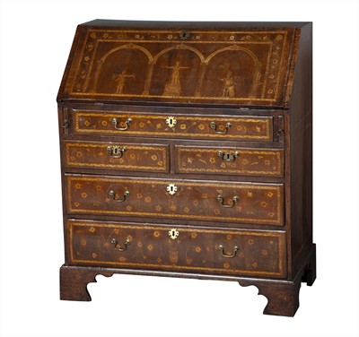 Lot 334 - George II Walnut and Marquetry Bureau