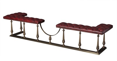 Lot 232 - Leather Upholstered Brass Club Fender