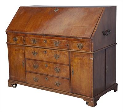 Lot 336 - George II Walnut, Fruitwood and Oak Large Slant-Front Desk
