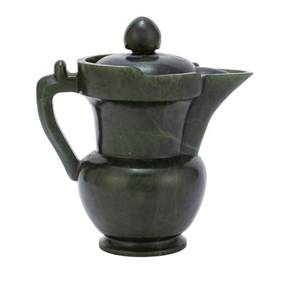 Lot 477 - A Chinese Spinach Jade Ewer and Cover