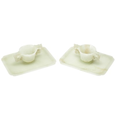 Lot 457 - A Pair of Chinese Jade Cups and Stands