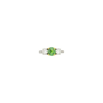 Lot 70 - Tiffany & Co. Platinum, Gold, Demantoid Garnet and Diamond Ring