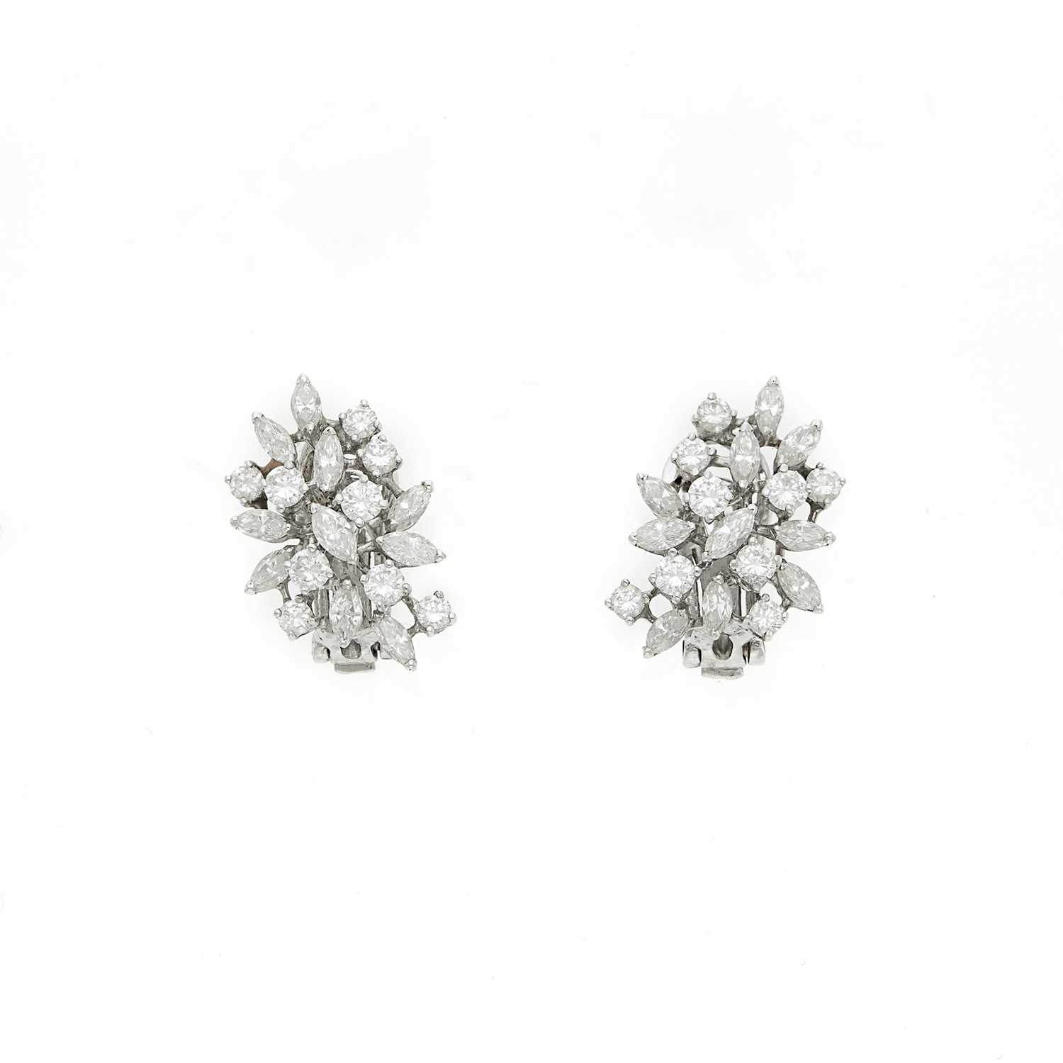 Lot 1176 - Pair of White Gold and Diamond Cluster Earrings